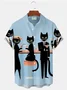 Royaura® Retro 1950s Mid-century Atomic Age Geometric Cat Graphic Print Men's Button Pocket Short Sleeve Shirt Big & Tall
