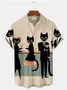 Royaura® Retro 1950s Mid-century Atomic Age Geometric Cat Graphic Print Men's Button Pocket Short Sleeve Shirt Big & Tall