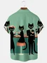 Royaura® Retro 1950s Mid-century Atomic Age Geometric Cat Graphic Print Men's Button Pocket Short Sleeve Shirt Big & Tall