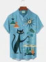 Royaura® Retro 1950s Mid-century Atomic Age Geometric Cat Graphic Print Men's Button Pocket Short Sleeve Shirt Big & Tall