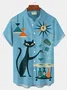 Royaura® Retro 1950s Mid-century Atomic Age Geometric Cat Graphic Print Men's Button Pocket Short Sleeve Shirt Big & Tall