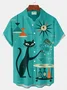 Royaura® Retro 1950s Mid-century Atomic Age Geometric Cat Graphic Print Men's Button Pocket Short Sleeve Shirt Big & Tall