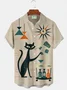 Royaura® Retro 1950s Mid-century Atomic Age Geometric Cat Graphic Print Men's Button Pocket Short Sleeve Shirt Big & Tall