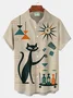 Royaura® Retro 1950s Mid-century Atomic Age Geometric Cat Graphic Print Men's Button Pocket Short Sleeve Shirt Big & Tall