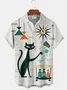 Royaura® Retro 1950s Mid-century Atomic Age Geometric Cat Graphic Print Men's Button Pocket Short Sleeve Shirt Big & Tall