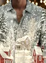 Royaura® Christmas Cartoon Print Casual Fashion Men's Button Pocket Long Sleeve Shirt Big Tall