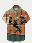 Royaura® Retro Cat Cocktail Party Print Men's Lapel Pocket Short Sleeve Shirt Big & Tall