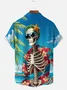 Royaura® Hawaiian Skull Print Men's Button Pocket Short Sleeve Shirt Big & Tall