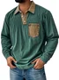 Royaura® Men's Retro Contrast Print Button-Down Long Sleeve Polo Shirt Big & Tall