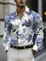 Royaura® Men's Retro Ethnic Pattern Print Lapel Long Sleeve Shirt Big & Tall