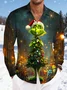 Royaura® Christmas Green Haired Monster Print Casual Fashion Men's Button Pocket Long Sleeve Shirt Big Tall