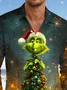 Royaura® Christmas Green Haired Monster Print Casual Fashion Men's Button Pocket Long Sleeve Shirt Big Tall