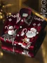 Royaura® Men's Christmas Santa Claus Print Lapel Satin Long Sleeve Shirt Big & Tall