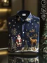 Royaura® Men's Christmas Santa and Elk Print Lapel Satin Long Sleeve Shirt Big & Tall