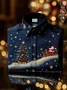 Royaura® Holiday Christmas Santa Art Print Men's Silk Button Pocket Silk Long Sleeve Shirt Big & Tall