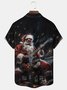 Royaura® Christmas Santa Claus Playing Guitar Print Men's Lapel Pocket Short Sleeve Shirt Big & Tall