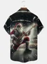Royaura® Christmas Rock 'n' Roll Santa Print Men's Lapel Pocket Short Sleeve Shirt Big & Tall