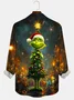 Royaura® Christmas Green Haired Monster Print Casual Fashion Men's Button Pocket Long Sleeve Shirt Big Tall