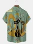 Royaura® Men's Retro Medieval Geometric Cat Print Button Pocket Short Sleeve Shirt Big & Tall