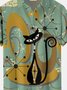 Royaura® Men's Retro Medieval Geometric Cat Print Button Pocket Short Sleeve Shirt Big & Tall