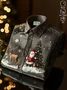 Royaura® Christmas Satin Glossy Print Men's Button Pocket Long Sleeve Shirt Big & Tall