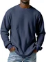 Royaura® Basic Men's Casual Fashion Elastic Round Neck Small Square Waffle Long Sleeve T-Shirt Big Tall
