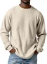 Royaura® Basic Men's Casual Fashion Elastic Round Neck Small Square Waffle Long Sleeve T-Shirt Big Tall