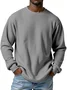 Royaura® Basic Men's Casual Fashion Elastic Round Neck Small Square Waffle Long Sleeve T-Shirt Big Tall
