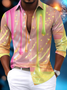 Royaura Vintage Gradient Abstract Art Men's Satin Button-Down Long Sleeve Shirt Big & Tall