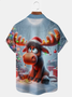 Royaura® Holiday Christmas Reindeer Art Print Men's Button Pocket Short Sleeve Shirt Big & Tall