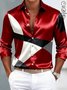 Royaura® Retro Geometric Satin Glossy Print Men's Button Pocket Long Sleeve Shirt Big & Tall