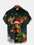 Royaura® Holiday Christmas Reindeer Art Print Men's Button Pocket Short Sleeve Shirt Big & Tall