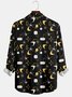Royaura® Vintage Medieval Atomic Geometry Print Fashion Men's Button Bagless Silk Like Satin Long Sleeve Shirt Big Tall