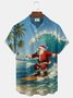 Royaura® Christmas Santa Surf Print Men's Button Pocket Short Sleeve Hawaiian Shirt Big & Tall