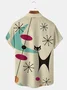 Royaura® Retro 1950s Mid-century Atomic Age Geometric Cat Graphic Print Men's Button Pocket Short Sleeve Shirt Big & Tall