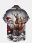 Royaura® Funny Santa and Elk Print Button Pocket Short Sleeve Shirt Big & Tall