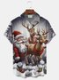 Royaura® Funny Santa and Elk Print Button Pocket Short Sleeve Shirt Big & Tall