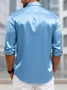 Royaura® Basic Men's Casual Fashion Button Bagless Silk Like Satin Long Sleeve Polo Shirt