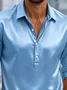 Royaura® Basic Men's Casual Fashion Button Bagless Silk Like Satin Long Sleeve Polo Shirt