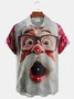Royaura® Holiday Christmas Funny Santa Art Print Men's Button Pocket Short Sleeve Shirt Big & Tall