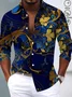 Royaura® Men's Vintage European Pattern Print Button-Down Satin Long Sleeve Shirt Big & Tall