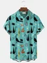 Royaura® Vintage Medieval Atomic Geometry Cat Print Men's Casual Stylish Button Pocket Short Sleeve Shirt Big Tall