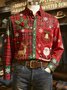 Royaura®Christmas Santa Claus and Elk Print Men's Lapel Button-Down Long Sleeve Shirt Big & Tall