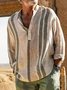 Royaura® Cotton Linen Striped Chest Pocket Long Sleeve Shirt