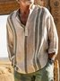 Royaura® Cotton Linen Striped Chest Pocket Long Sleeve Shirt