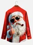 Royaura® Christmas Santa Print Men's Button Pocket Long Sleeve Shirt Big & Tall