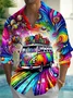 Royaura® Vintage Gradient Art Car Print Men's Button Pocket Long Sleeve Shirt Big & Tall