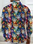 Royaura® Retro Gradient Art Cat Print Men's Button Pocket Long-Sleeve Shirt Big & Tall