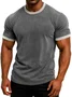 Royaura® Retro Basic Solid Color Washed Print Men's Color Block Crew Neck T-Shirt Big & Tall