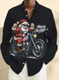 Royaura® Christmas Santa Claus Riding A Motorcycle Print Men's Button-Down Pocket Long-Sleeved Shirt Big & Tall
